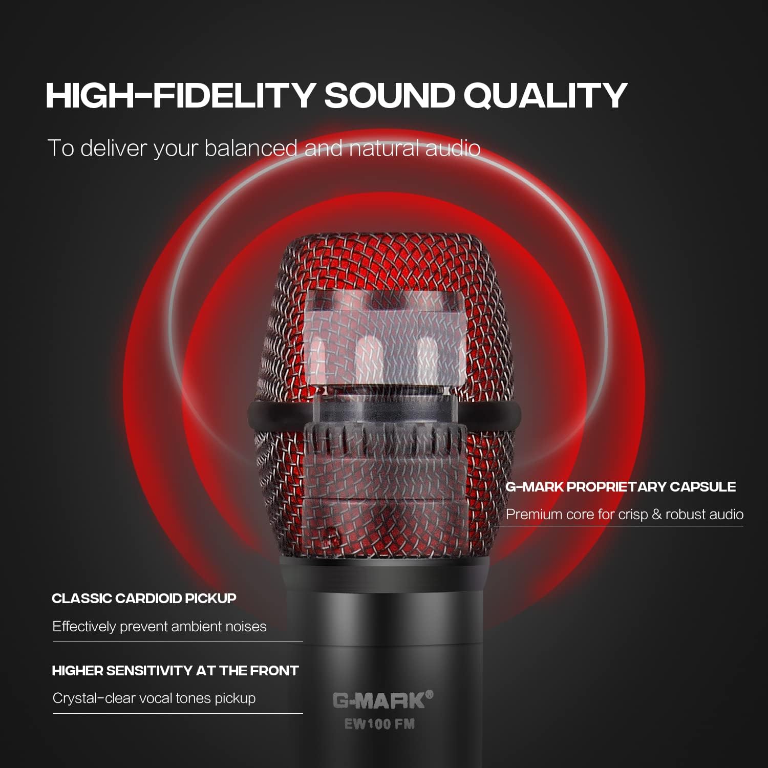 G-MARK Wireless Microphones, Professional Dual UHF Cordless Dynamic Mic Handheld Microphone System for Karaoke, Singing, Meeting, Party, Church, DJ, Wedding, Home KTV Set, 200ft(EW100)