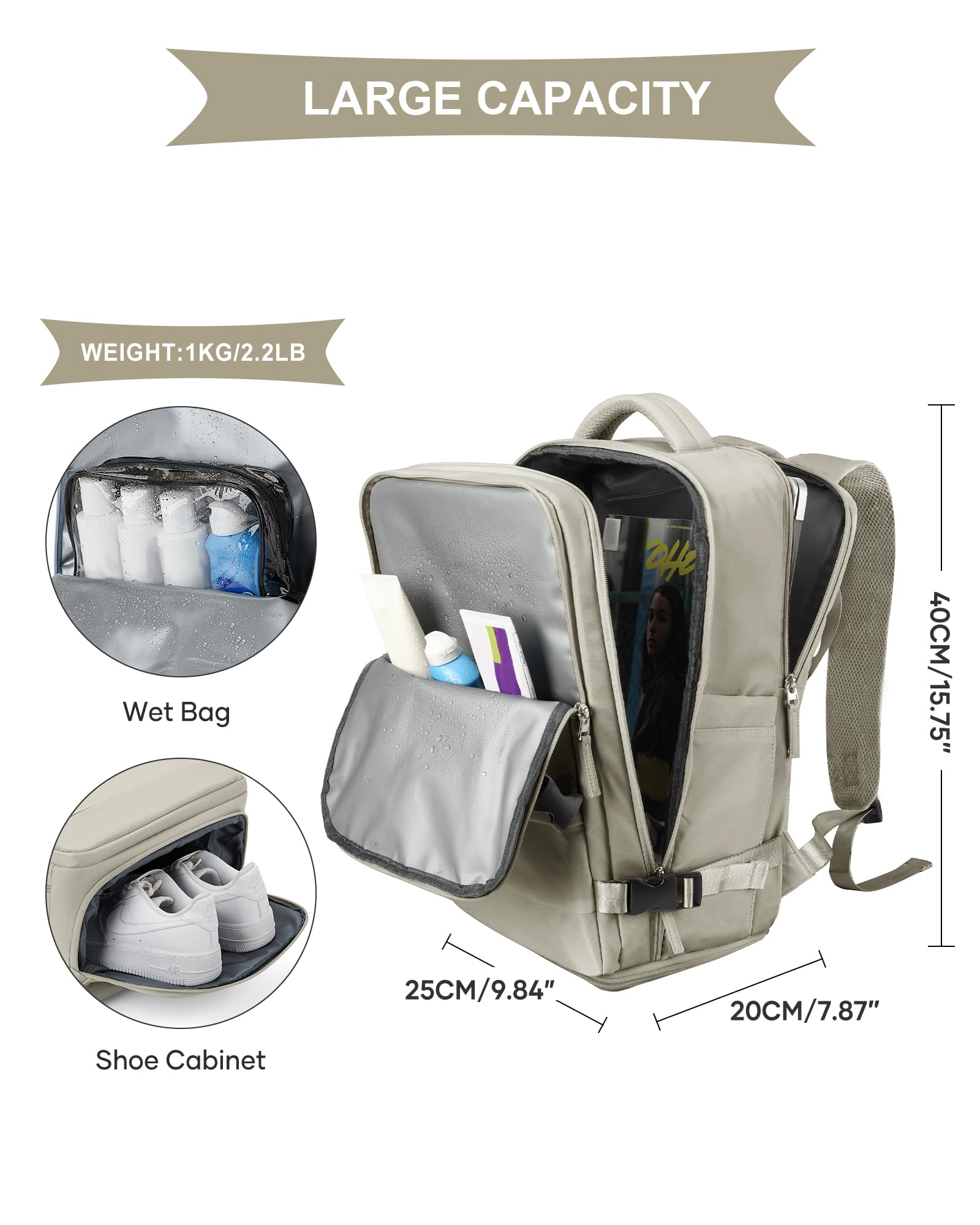 SZLX Zaino Ryanair 40x30x20 Sottovuoto con Pompa Zaino Ryanair 40x20x25 Donna Zaino da Viaggio Wizzair Bagaglio a Mano Uomo per Laptop da 14 Pollici Borse da Cabina 45x36x20 Easyjet con Porta Scarpe
