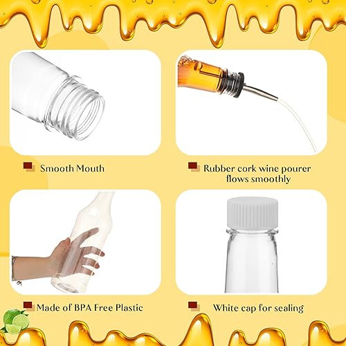 Miniatura 4 de Dandat Botellas de plástico de cuello largo de 32 onzas con vertedor y tapas, botellas de plástico para verter jugo con botella de acero inoxidable,