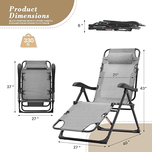 Miniatura 3 de Athena Collection Zero Gravity - Juego de 2 sillas reclinables para exteriores, sillas reclinables de 27 pulgadas de ancho para piscina, sala de