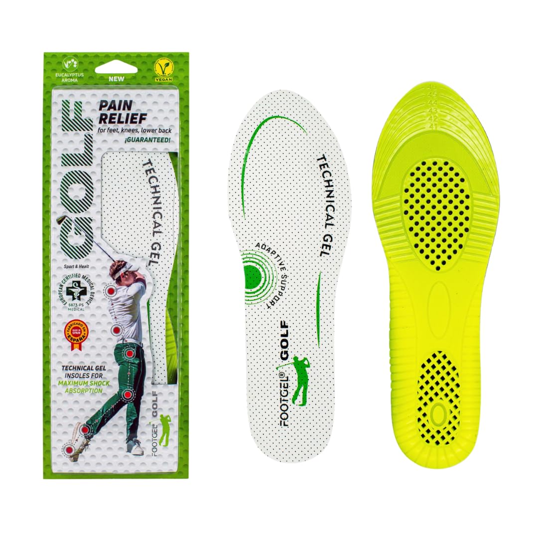 Golf | Plantillas Deportivas de Gel Técnico | Alivio del Dolor en Pies, Rodillas y Lumbar | Absorción de Impactos | Veganas y Transpirables | Talla 41-46 | Made in Spain