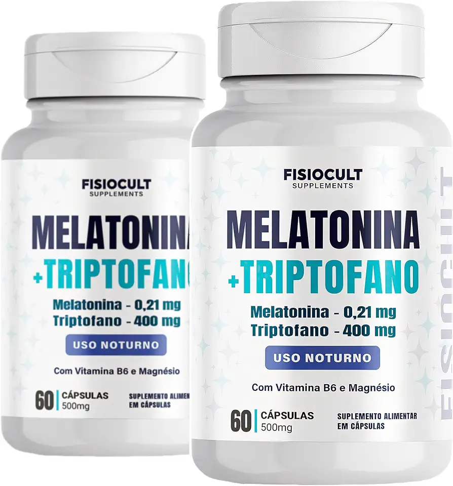 2x Melatonina Triptofano Vitamina B6 Magnesio 60 Capsulas 500mg Uso Noturno Adulto Nao Contem Gluten - Fisiocult