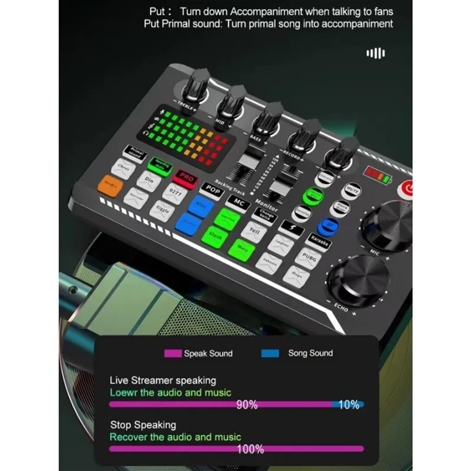 Hopcd V8 Live-geluidskaart, Audio DJ Mixer & Voice Changer-apparaat