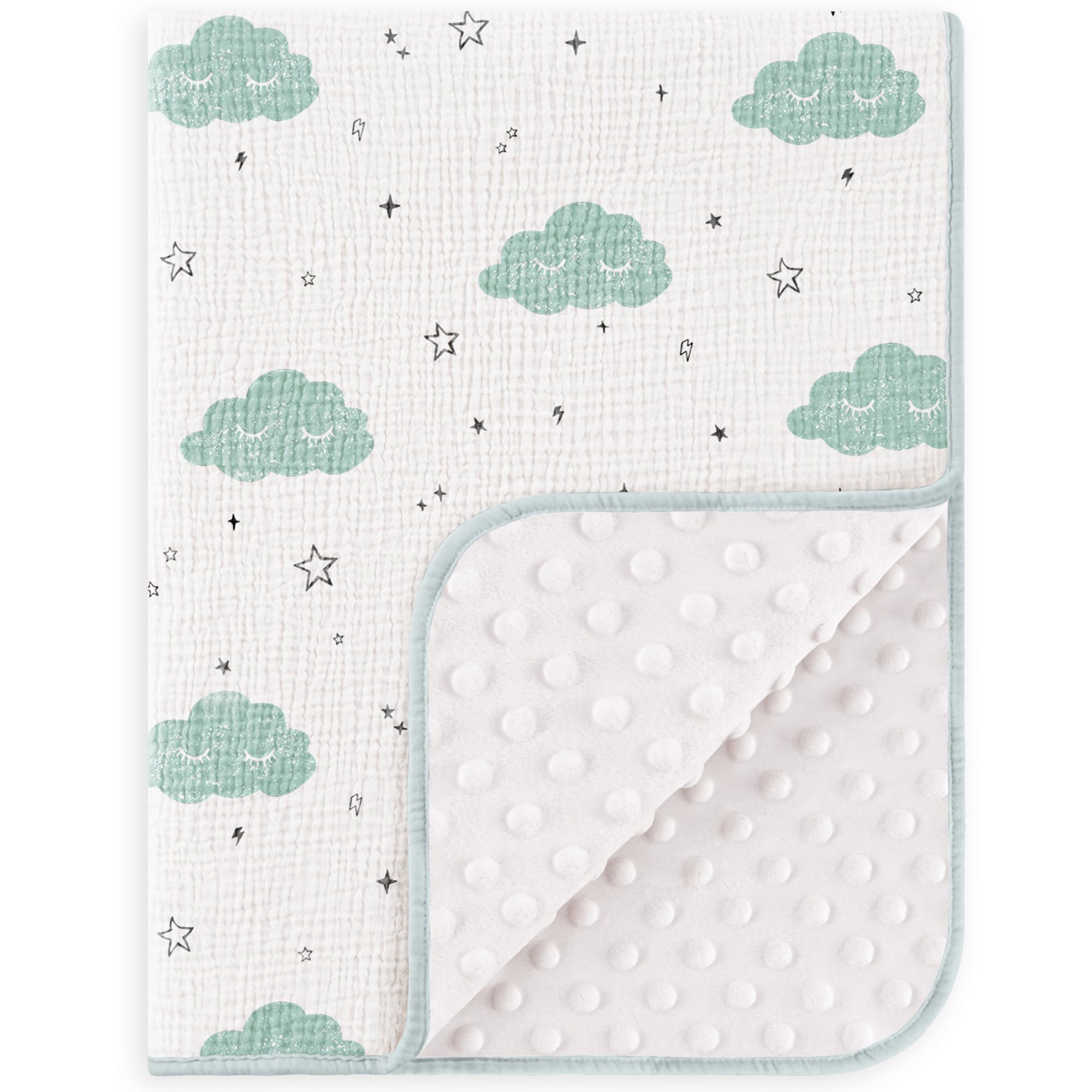 Susurration Baby Blanket for Unisex Boys Girls, Soft Nursery Minky Blanket with Muslin Cotton Front and Dotted Fleece Back, Receiving Blanket for Baby