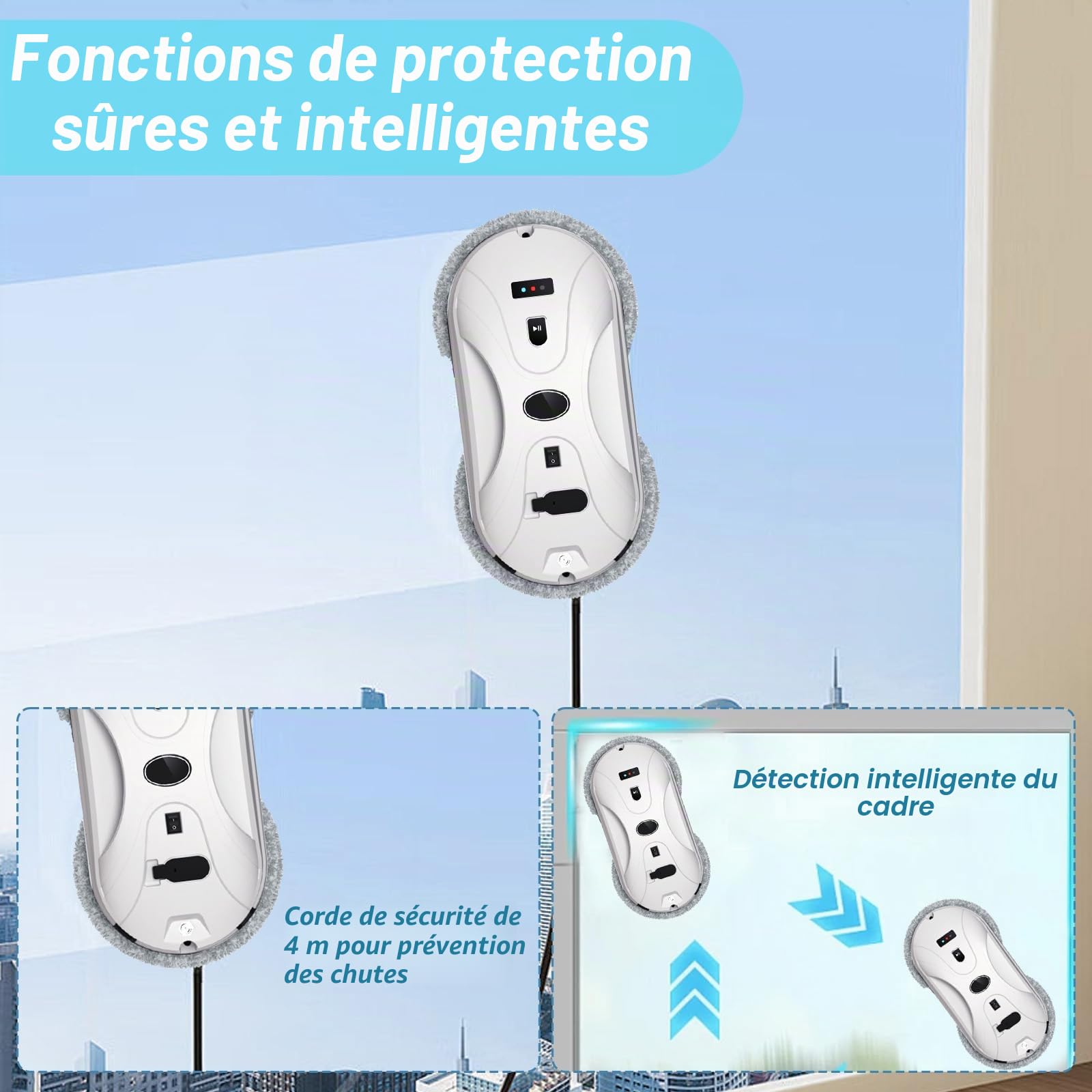 Robot lave-vitres, 5600 Pa, nettoyeur de vitres automatique avec télécommande et 10 chiffons, robot lave-vitres, aspirateur électrique pour vitres intérieures et extérieures, verre et carrelage