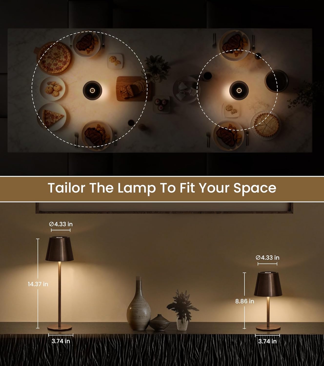 3 Pack Cordless Table Lamp, Portable Battery Operated Lamp with 3 Color Temps and Stepless Dimming, Rechargeable Table Lamp for Dinner, Desk, Cafe, Outdoor (Brushed Mocha)