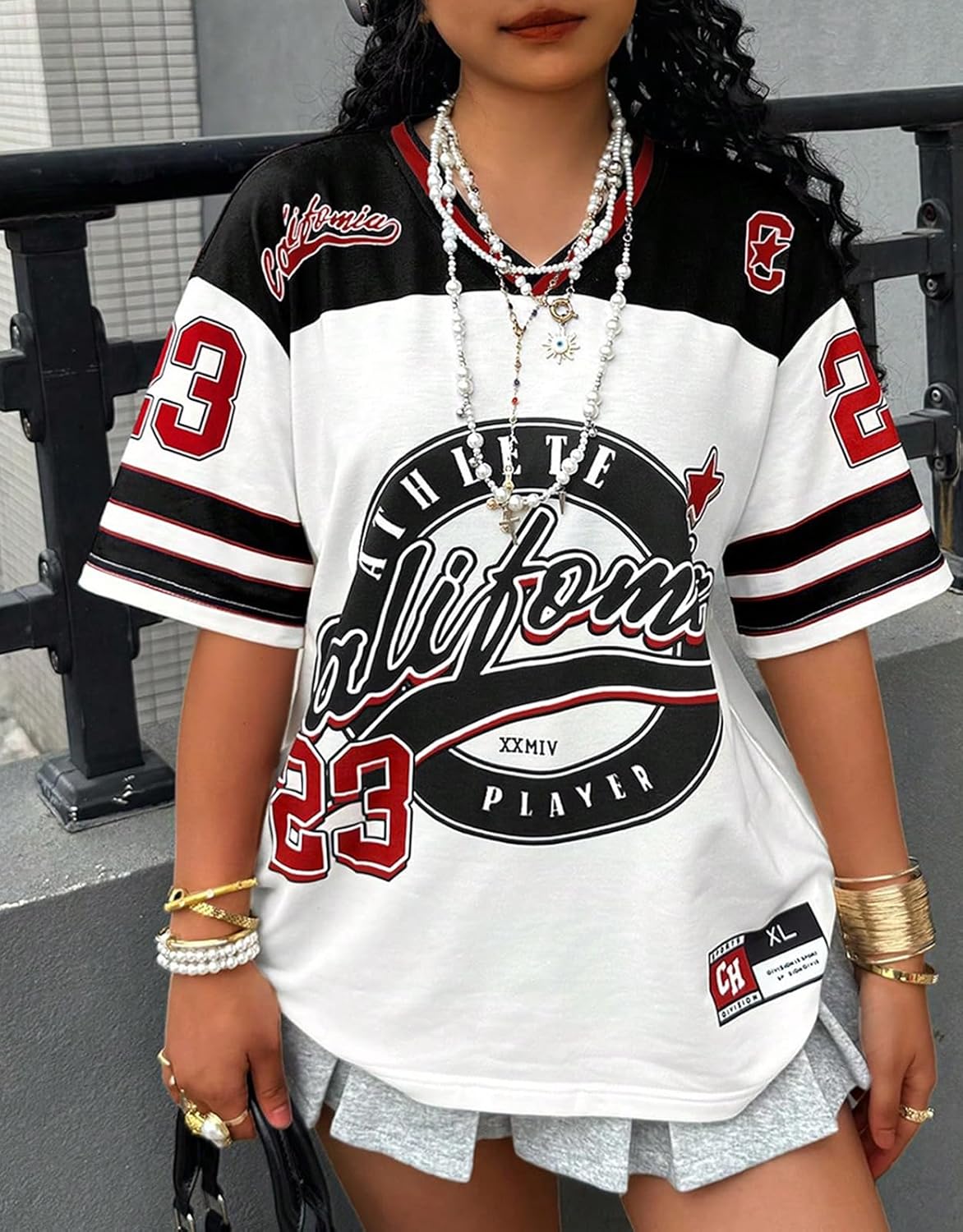 Women’s Jersey Shirts Y2k Graphic Number Oversized T Shirt Short Sleeve V Neck Casual Tees Streetwear Vintage Summer Top - Image 3