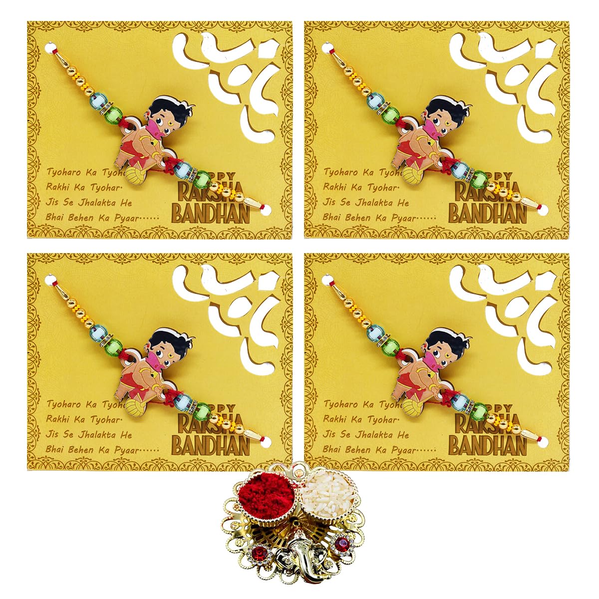 Saugat Traders Kids Set of 4 Bal Hanuman Rakhi for with Roli Chawal Chopra | Cute Rakhi for Brother Kids, Children, Newphew Good Luck Rakhi (B0B3THF656) Amazon Price History, Amazon Price Tracker