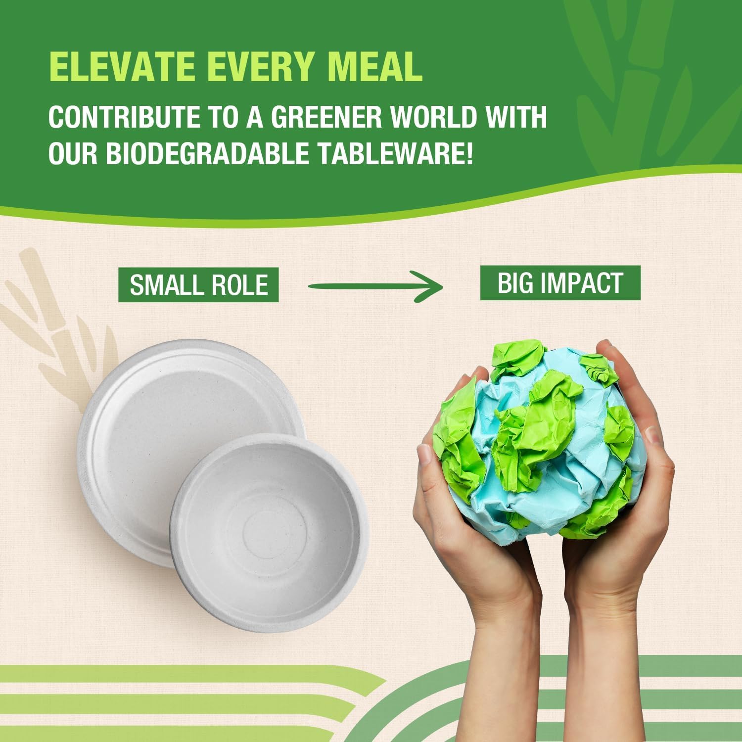 6 Inch White Compostable Plates Bulk [500 Count] – Biodegradable Sugarcane Fiber Dinner Plates, Heavy-Duty & Microwavable Disposable Plates for Weddings, Parties, BBQs