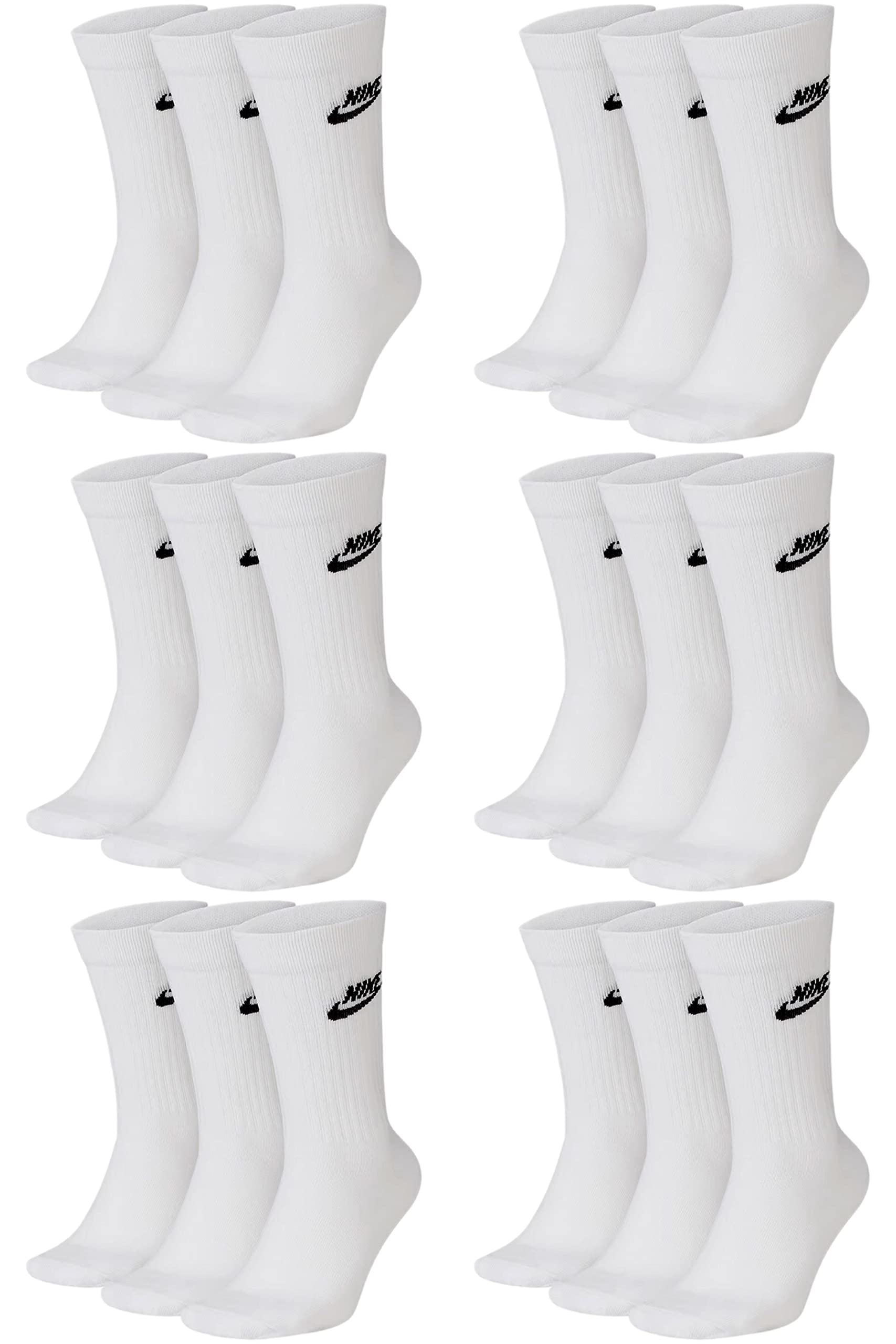 NIKE 9 X Socken DX5025 3X3er Pack NSW Everyday ESS Crew Socken, Größe:XL = 46-50, Farbe:100 White - Weiß
