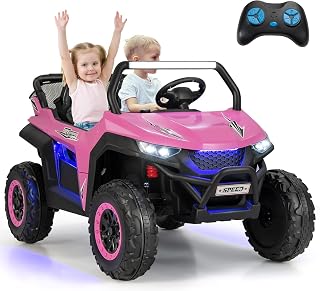 OLAKIDS 2 Seater Ride on Car for Kids, 12V UTV Kids' Electric Vehicles with Remote Control, Spring Suspension, Soft Start, Music Bluetooth FM, Battery Powered for Ages 3-8 (Bright Pink)