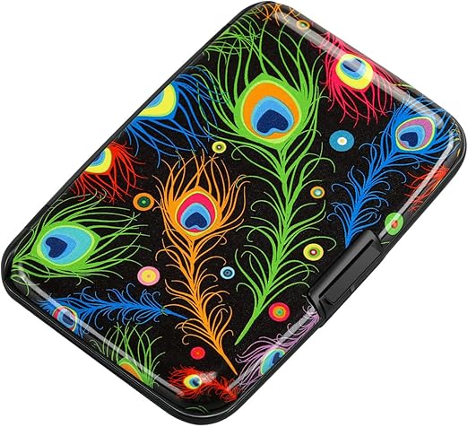 ELFISH Mini RFID Aluminum Wallet Credit Cards Holder Business Card Case Metal ID Case for Men Women (Feather)