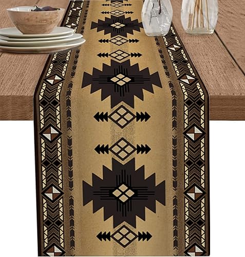 Camino de mesa americano del suroeste de 36 pulgadas de largo, camino de mesa vintage indio étnico de lino de algodón para cocina, café, fiesta,