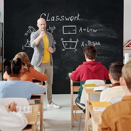 Miniatura 7 de Trazzo Papel tapiz de pizarra para despegar y pegar (17.7 x 78.7 pulgadas), 5 tizas incluidas para decoración de pared, pintura extraíble para pared