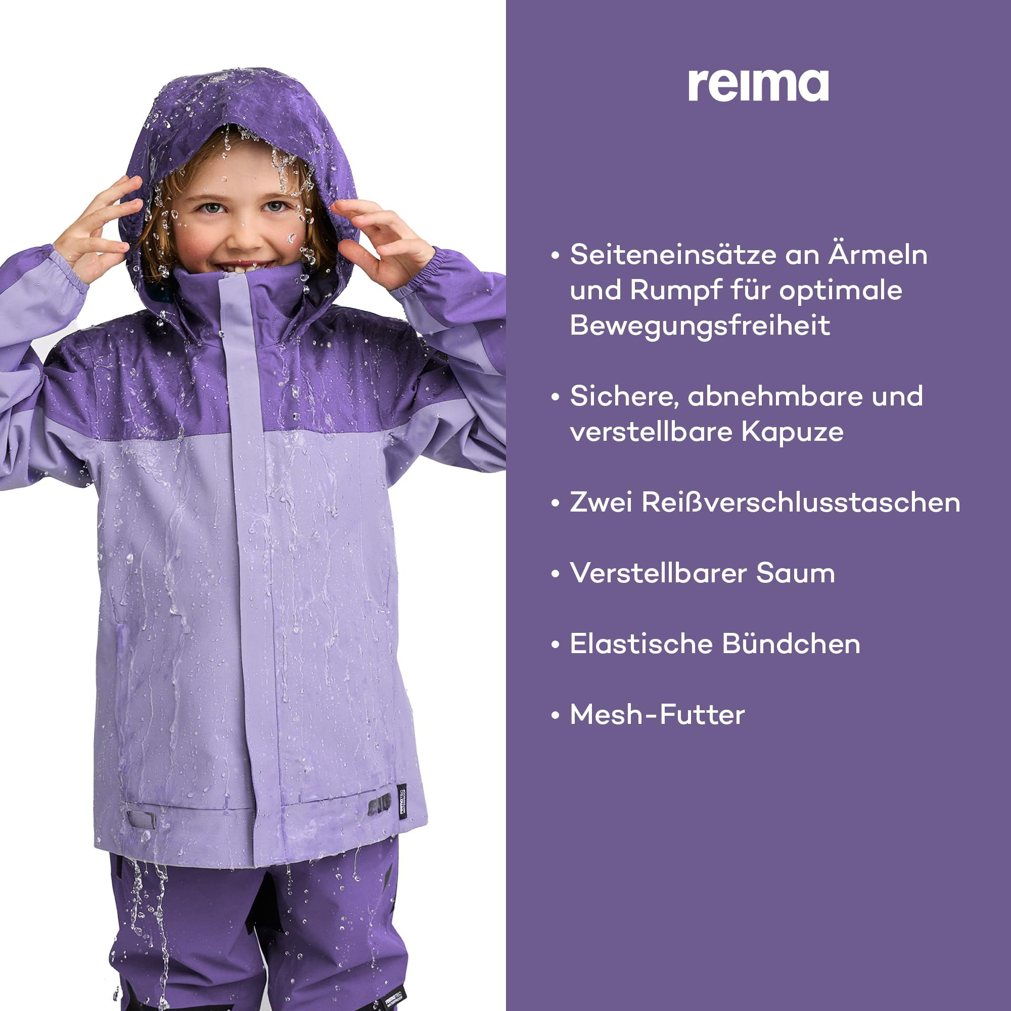 Reima - ReimaTec Salmi wasserdichte Regenjacke für Kinder - Leichte Übergangsjacke für Jungen und Mädchen mit 10.000 mm Schutz, atmungsaktives, winddichtes Material - Blooming Lilac, 122