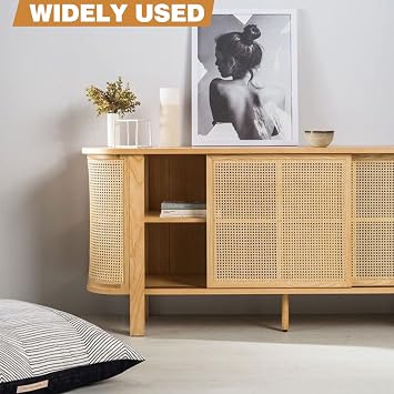 14 Width x 2 Feet Cane Rattan Webbing Roll for Caning Projects, Cane Webbing Sheet, Natural Pre-Woven Open Mesh for Furniture Chair Cabinet Ceiling Bed Door