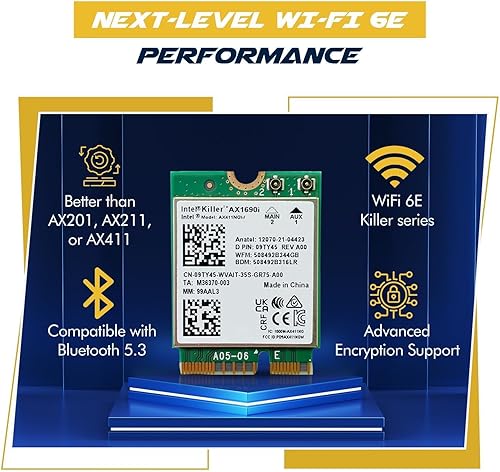 Miniatura 6 de Adaptador para juegos Intel AX1690i Killer Series WiFi 6E  Tarjeta WiFi CNVio2 M.2  WiFi de alta velocidad de 3.0 Gbps para PC  Bluetooth 5.3