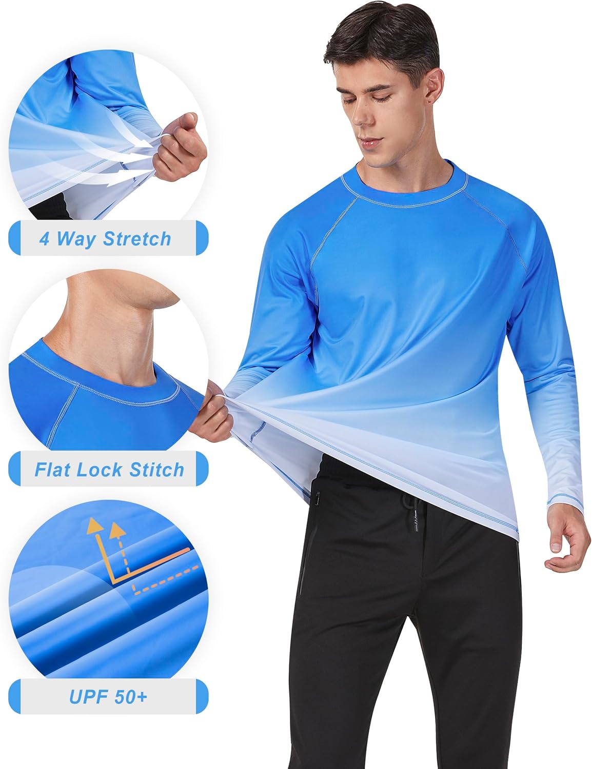 KPSUN Mens Swim Shirts UPF 50+ Rash Guard Long Sleeve Sun UV Protection Beach Shirts Quick Dry Fishing T-Shirt - Image 4
