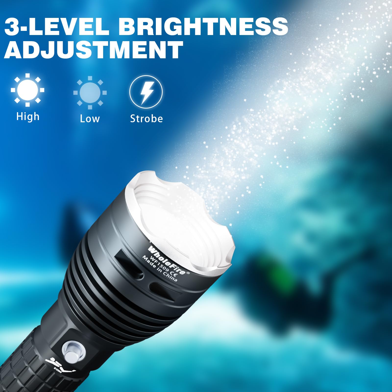 LED Tauchlampe IPX8 Wasserdichte 6000 Lumen Tauchen Taschenlampe 3 Modi Wiederaufladbare Unterwasser Taschenlampe zum Tauchen Schwimmen Wandern