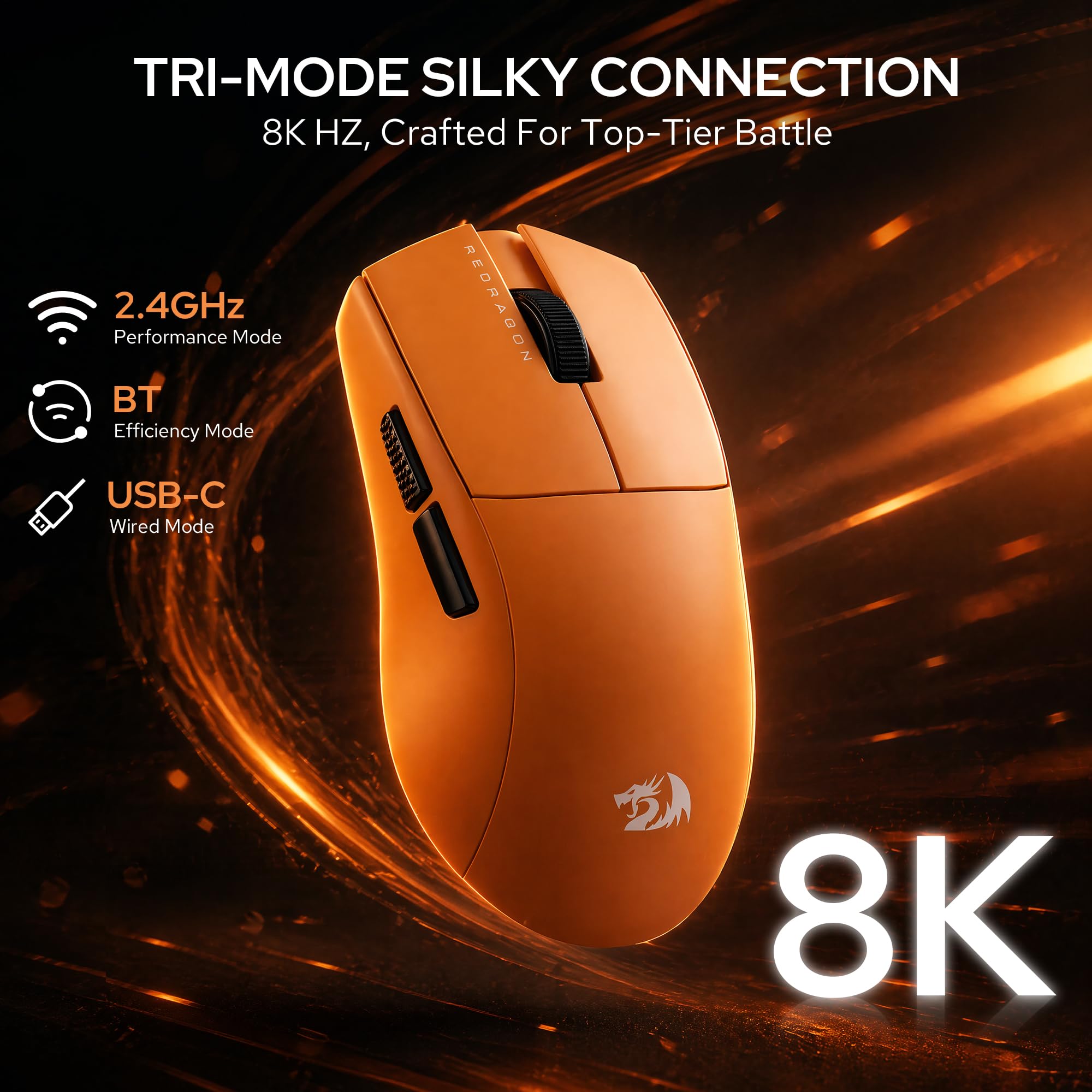 Redragon M916 ULT Ratón Gaming Inalámbrico 8K 54g Ultraligero 30000 dpi | Agarre Ergonómico Natural Botones Programables Alta Precisión Tasa de Sondeo 8K