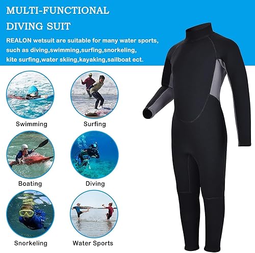 Miniatura 2 de Traje de neopreno para niños y jóvenes, trajes de baño de neopreno de 0.118 pulgadas para niños, 0.079 in, manga cortacompleta, cremallera trasera