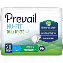 Prevail Nu-Fit Adult Incontinence Brief L Heavy Absorbency Breathable, NU-013/2, 56, 80 Ct