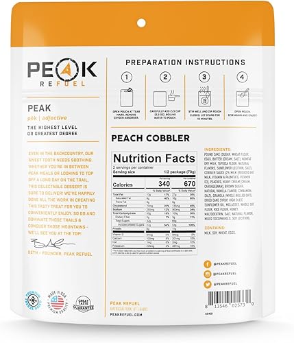 Miniatura 6 de Peak Refuel Cobbler  Proteínas  Calorías  Ingredientes 100% reales  Alimentos liofilizados premium para mochileros y camping  2 porciones  Comida o