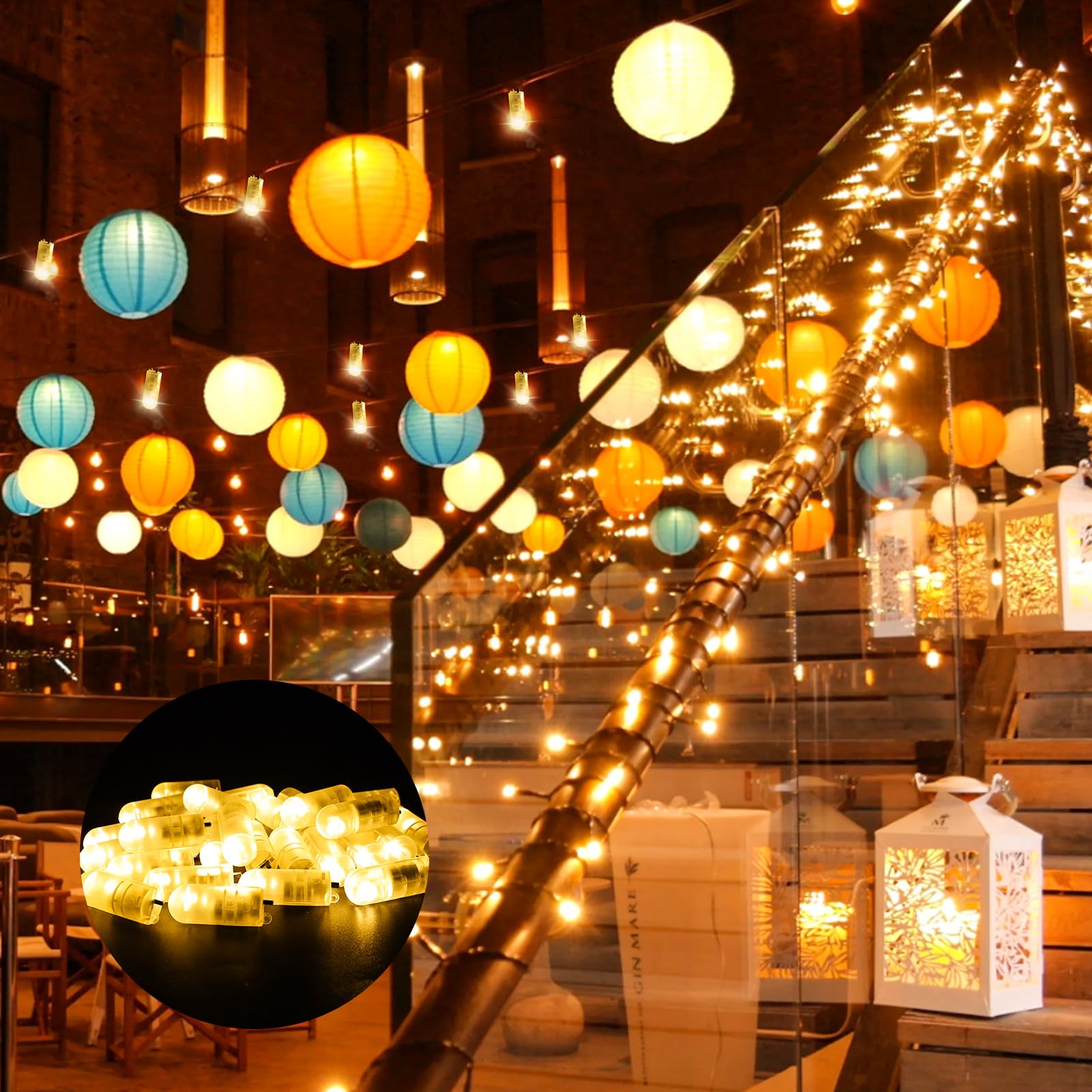 Taekooki - Confezione da 30 mini luci LED - Bianco caldo - Con interruttore per lanterne di carta - Per Natale, matrimonio, festa, anniversario - Bianco caldo