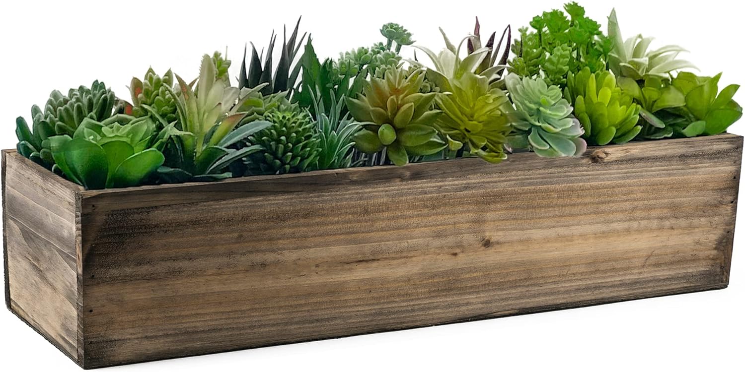 CYS EXCEL Rectangular Planter Box with Removable Zinc Metal Liner (H:8" Open:32"x8") | Multiple Size Choices Wood Rectangular Planter | Indoor Decorative Window Box