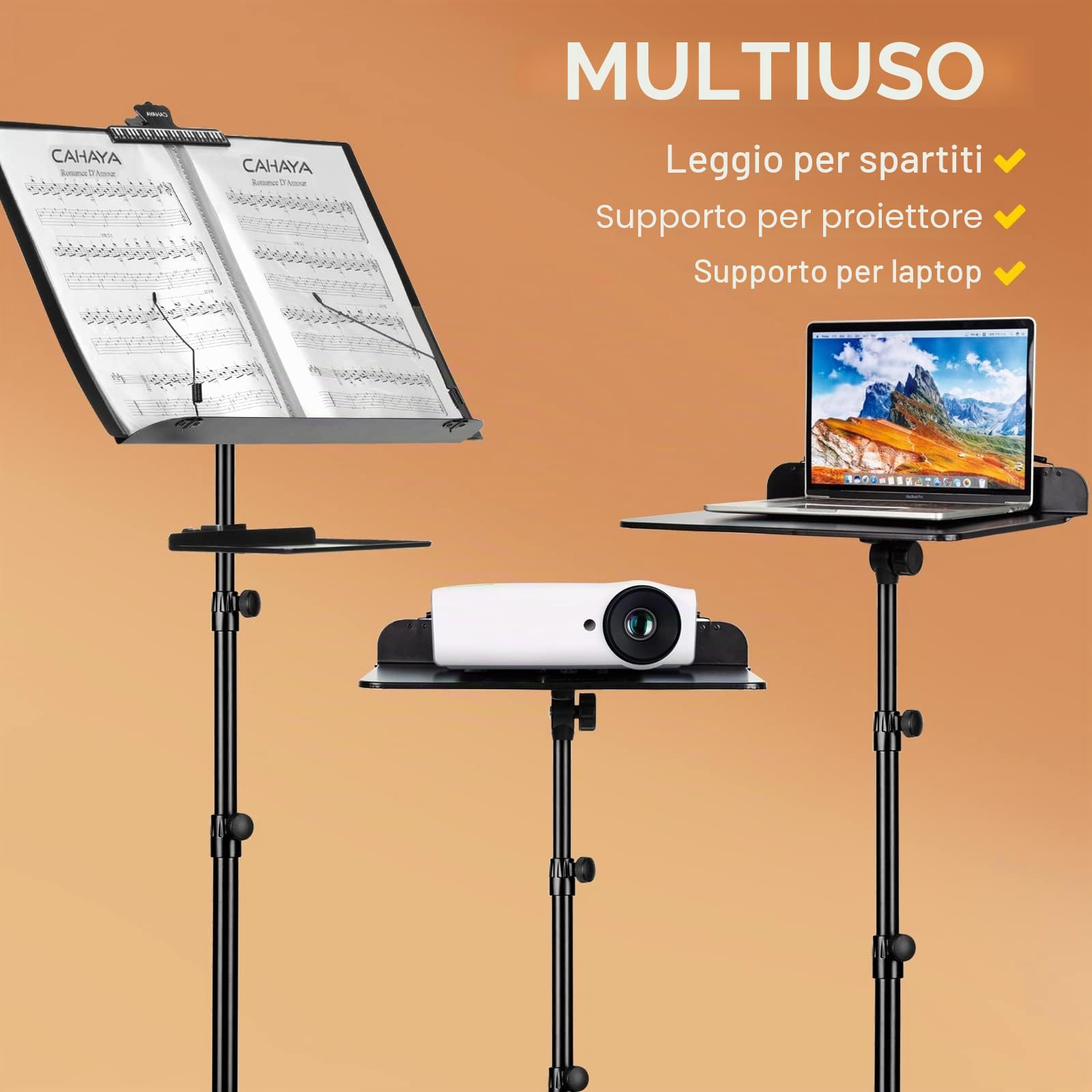 CAHAYA Leggio per spartiti a doppio uso, con vassoio a morsetto e supporto per libri da tavolo, cartella per spartiti, supporto per proiettore, per chitarra, ukulele, violinisti