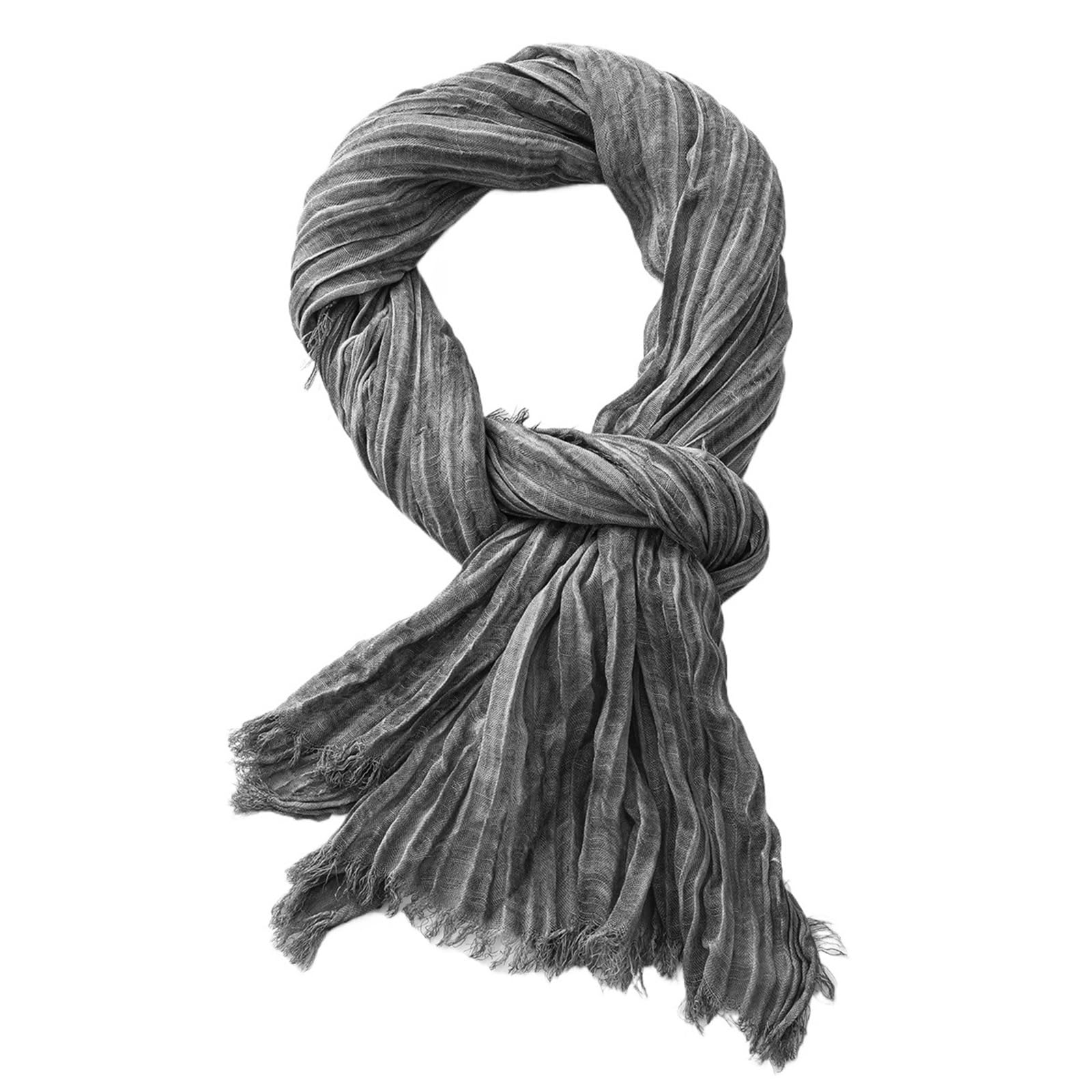 Irgvjifr Men's Grey Cotton Linen Scarf Cotton Linen Scarf Crinkle For Wo Soft Warm Pashmina Short Tassel Scarves Accessories Shawls(Grey)