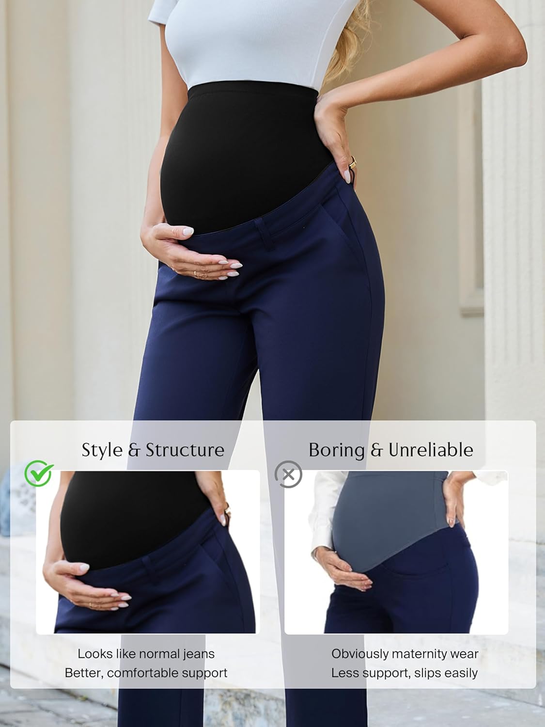 Ecavus Maternity Pants Over The Belly Seamless Stretch Work Pants Dual Length Pregnancy Office Dress Pants with Pockets - Image 6