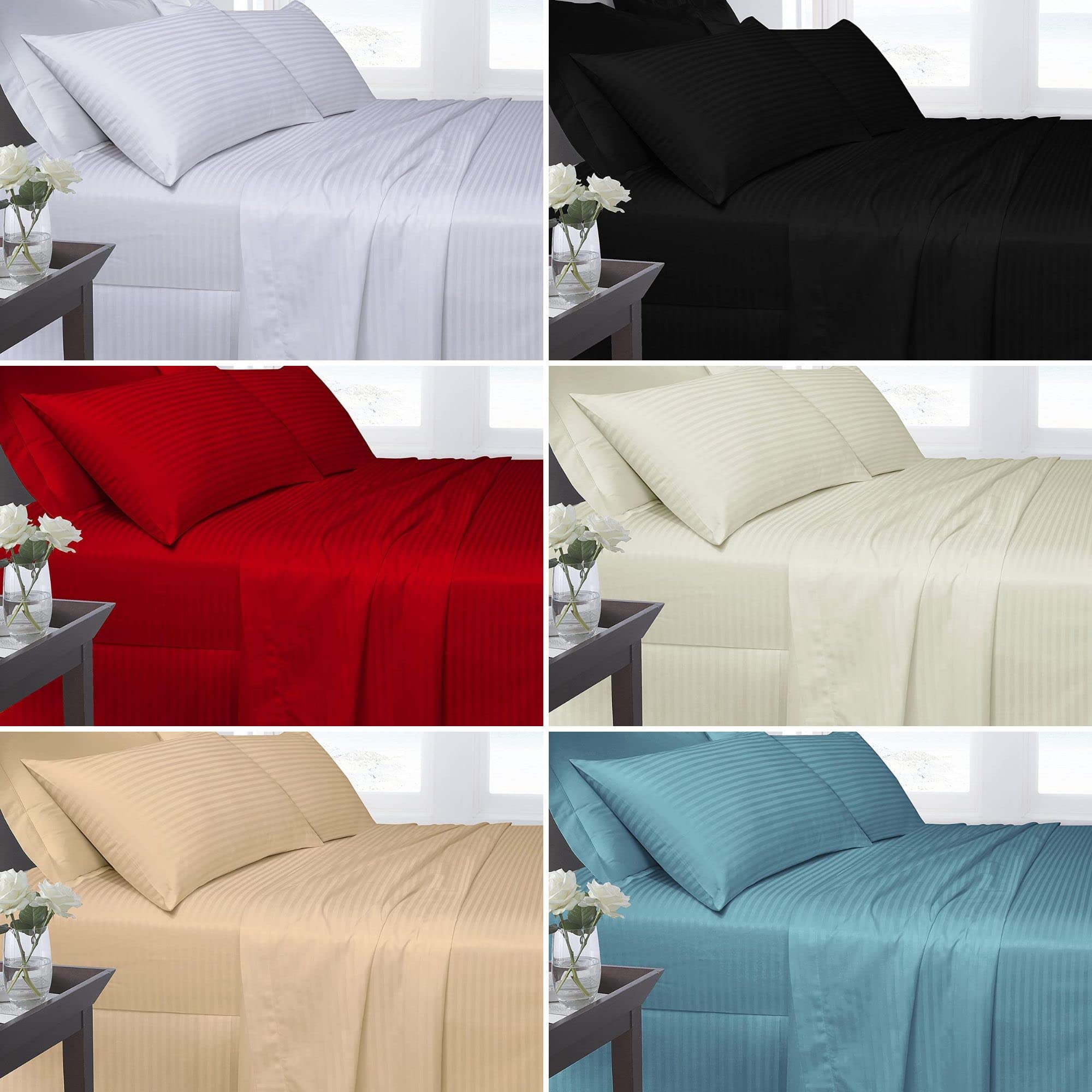 100% Egyptian Cotton Single Fitted Sheet 27cm Deep Stain Stripe Bedding, 250 Thread Count Super Warm Bottom Bed Sheets (Single 90 x 190 cm, Aqua)
