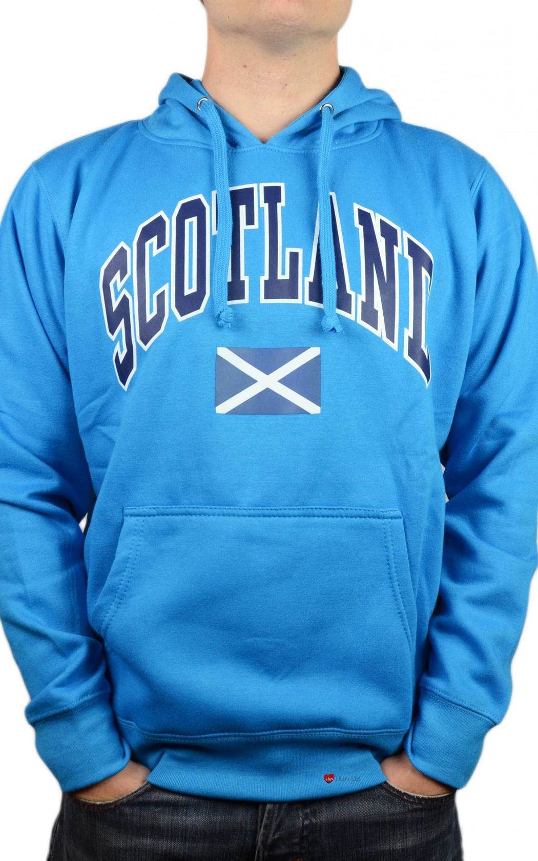 I LUV LTD Mens Hoodie Top Scotland Saltire Flag Sapphire Blue - Medium
