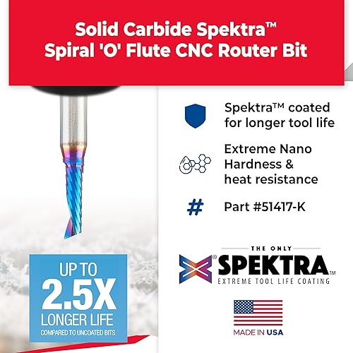 Miniatura 32 de Amana Tool Spektra 51446-K, 51446-K, 1/8 D x 3/4 CH x 1/4 SHK x 2-1/2 pulgadas de largo, acabado de espejo