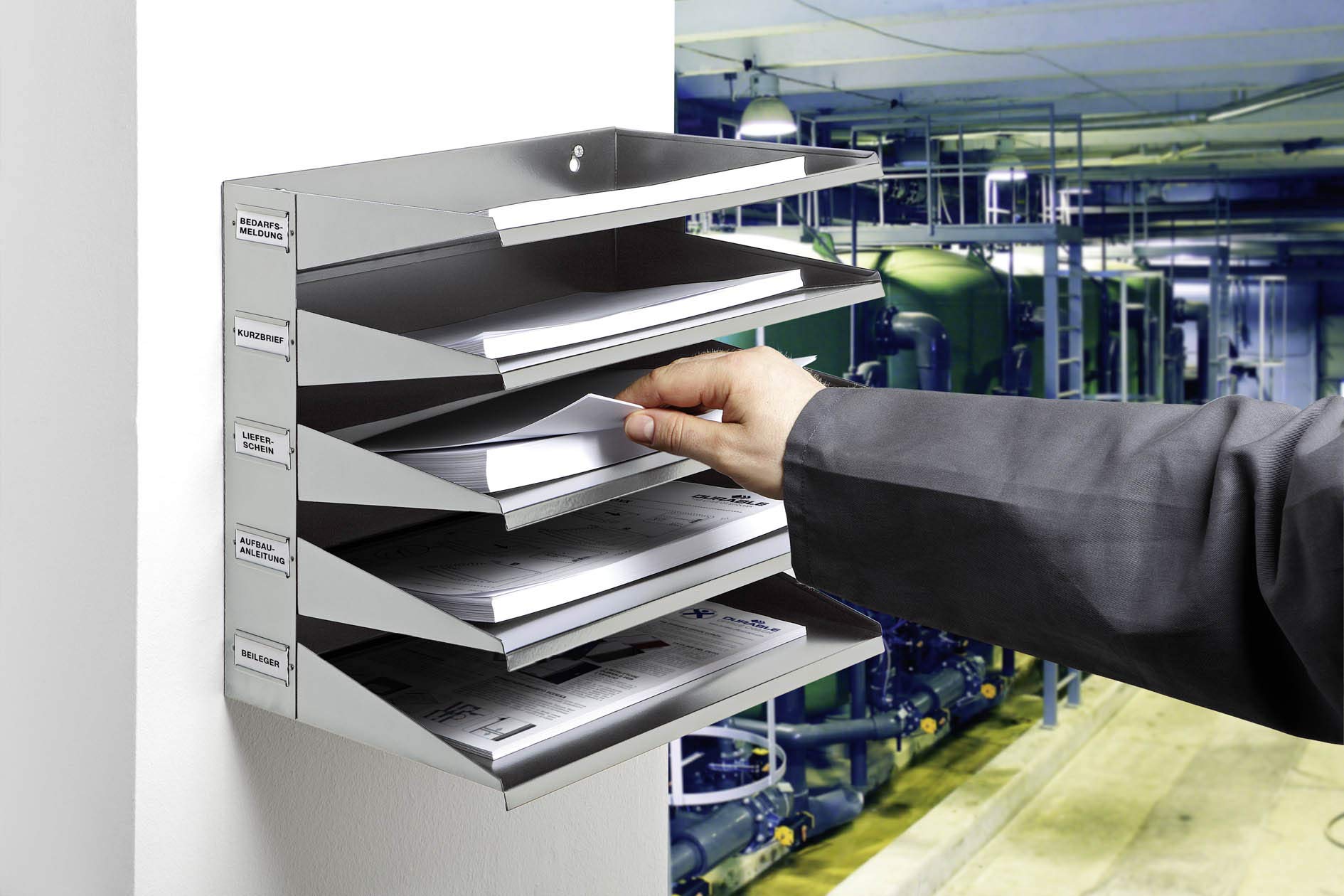 Durable Sortierreck (mit 5 Ablagefächern), für Tisch oder Wand, grau, 336010