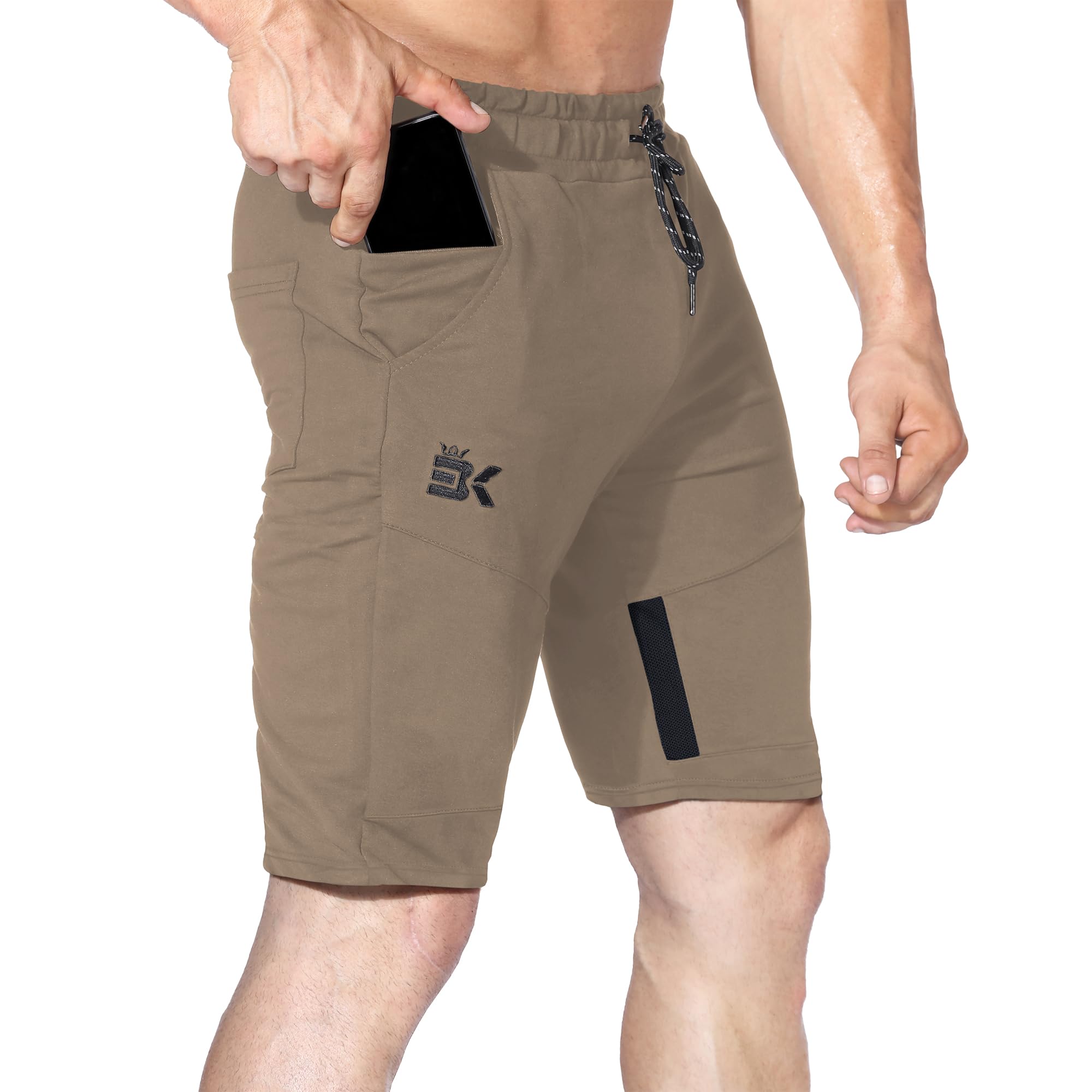 BROKIG Mens Thighs Mesh Gym Workout Shorts, Bodybuilding Slim Athletic Running Shorts for Men with Zipper Pockets