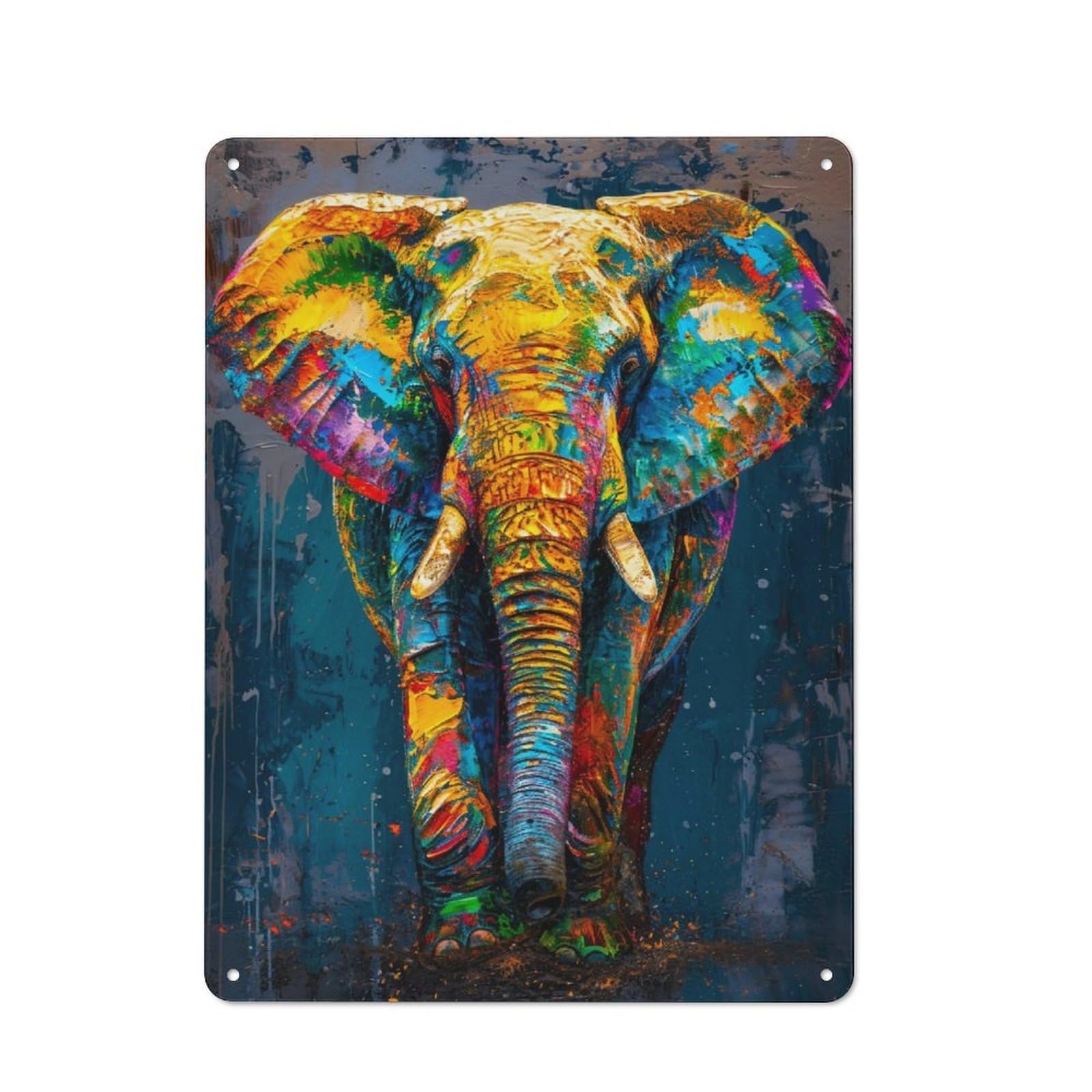 Junmoney Expressive Elephant Rustic Tin Wall Plaque 40X30cm For Guest Room Or Hallway, For Garage, Workshop And Man Cave Decoration