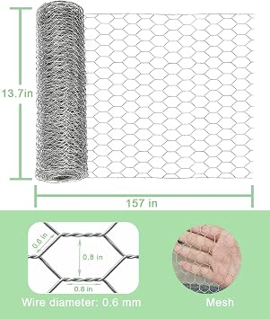 Galvanized Chicken Wire Roll 13.7 x 157 - 0.8 Hexagonal Chicken Wire Mesh for Garden Fence, Rabbit Fence, Chicken Coop, Floral Arrangements & DIY Crafts