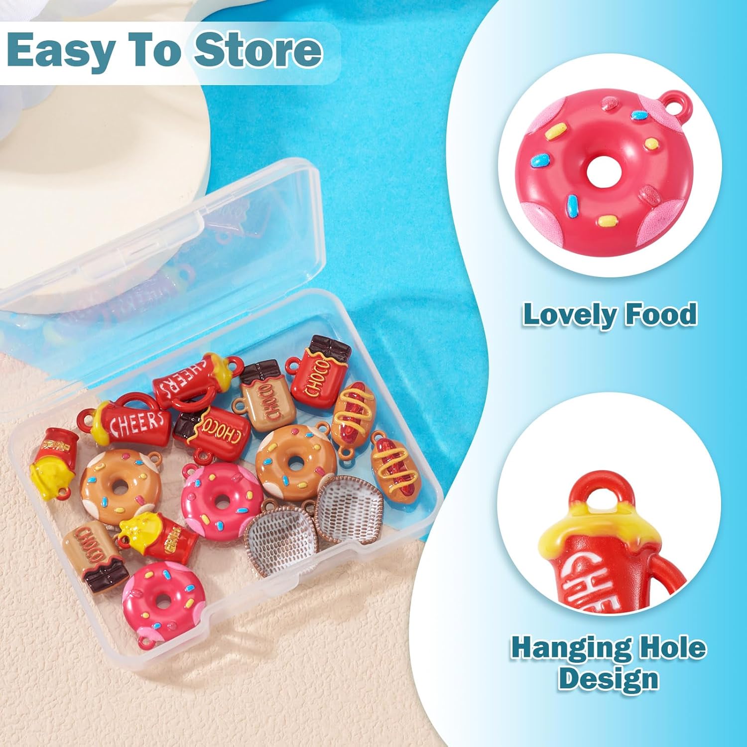 FASHEWELRY 16Pcs Imitation Food Charms Cute Chocolate Donut Basket Hot Dog Alloy Keychain Charms Assorted Dangle Kandi Pendants for Jewelry Making Supplies Earrings Bracelets - Image 6