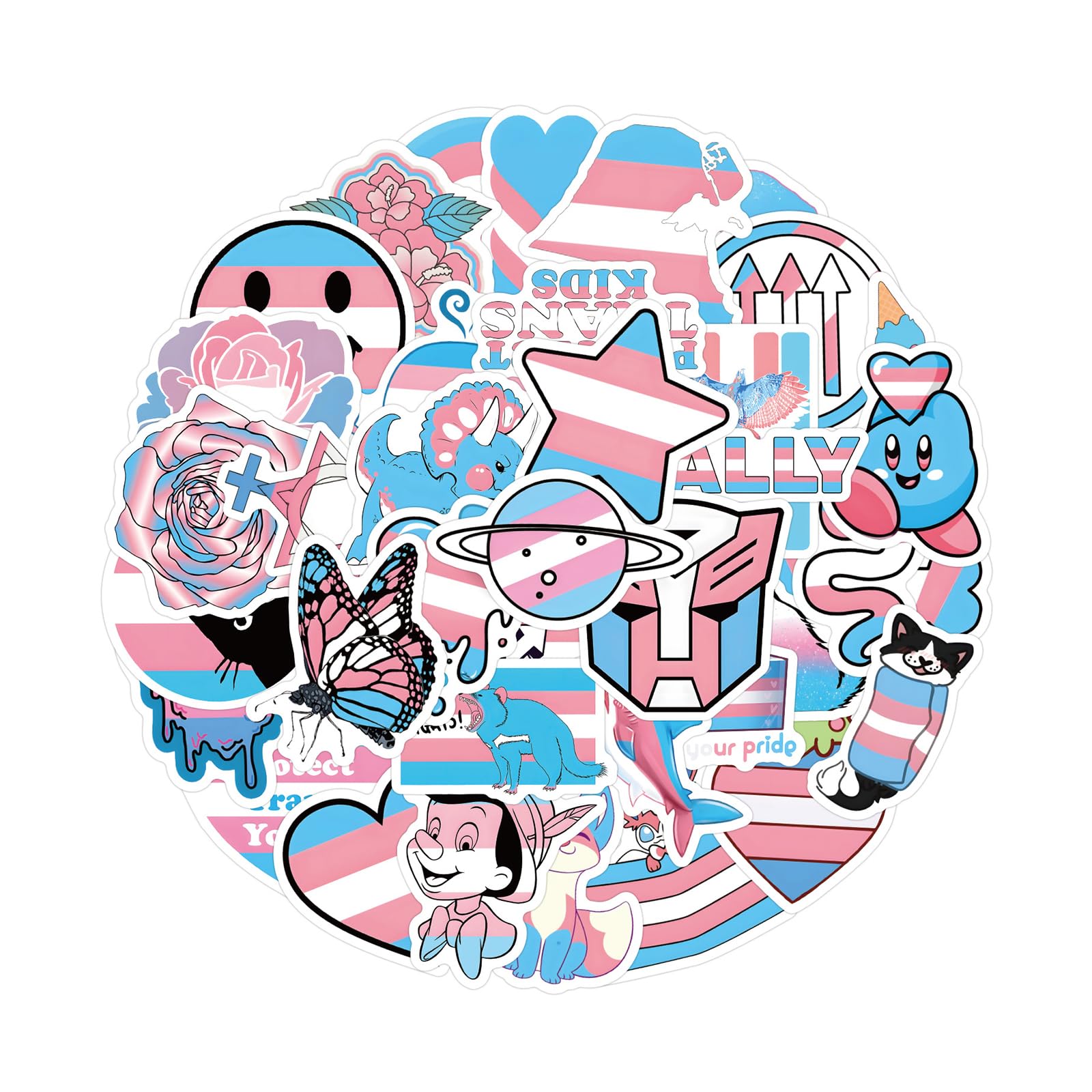 60 Pcs Trans Sticker, Pink Blue Transgender Sticker, Aesthetic Personalised Pride Stickers, Colorful LGBTQ Stickers, for Laptop Car Scrapbook Phone Skateboard Suitcase Luggage Bike