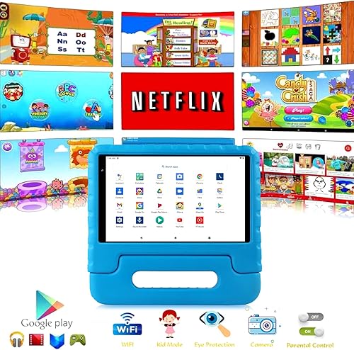 Miniatura 3 de FACETEL 3W Kids Tablet, Android 13 de 8 pulgadas, 7 GB de RAM, 64 GB ROM, cámara dual, Bluetooth 5.0, control parental, batería de 3600 mAh, azul