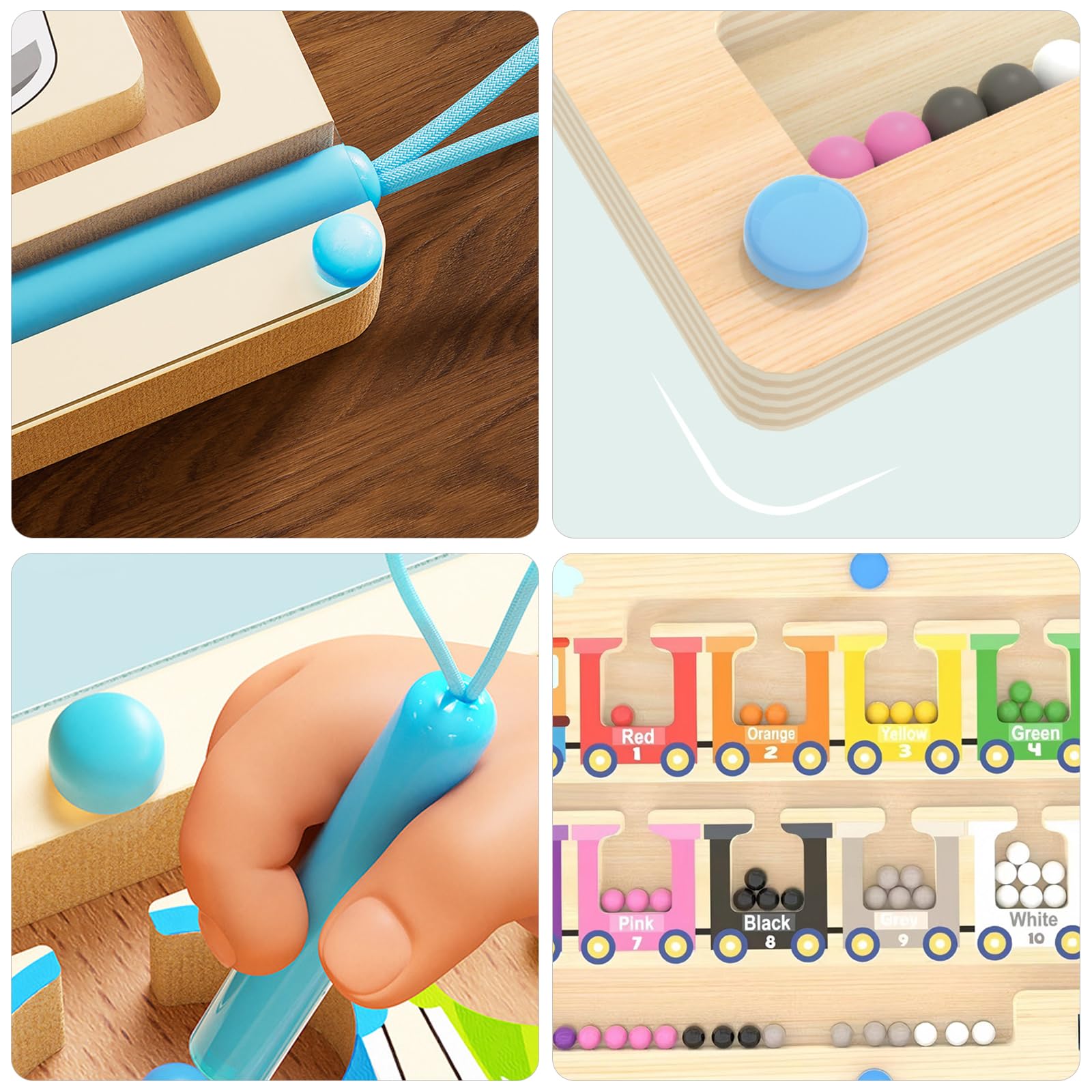 Embhlitfe Montessori Toys for 2 Year Old Boy - Wooden Magnetic Counting Maze with Colour Matching, Fine Motor Skills Learning Gift (Ages 2-5) (Train) - Image 3