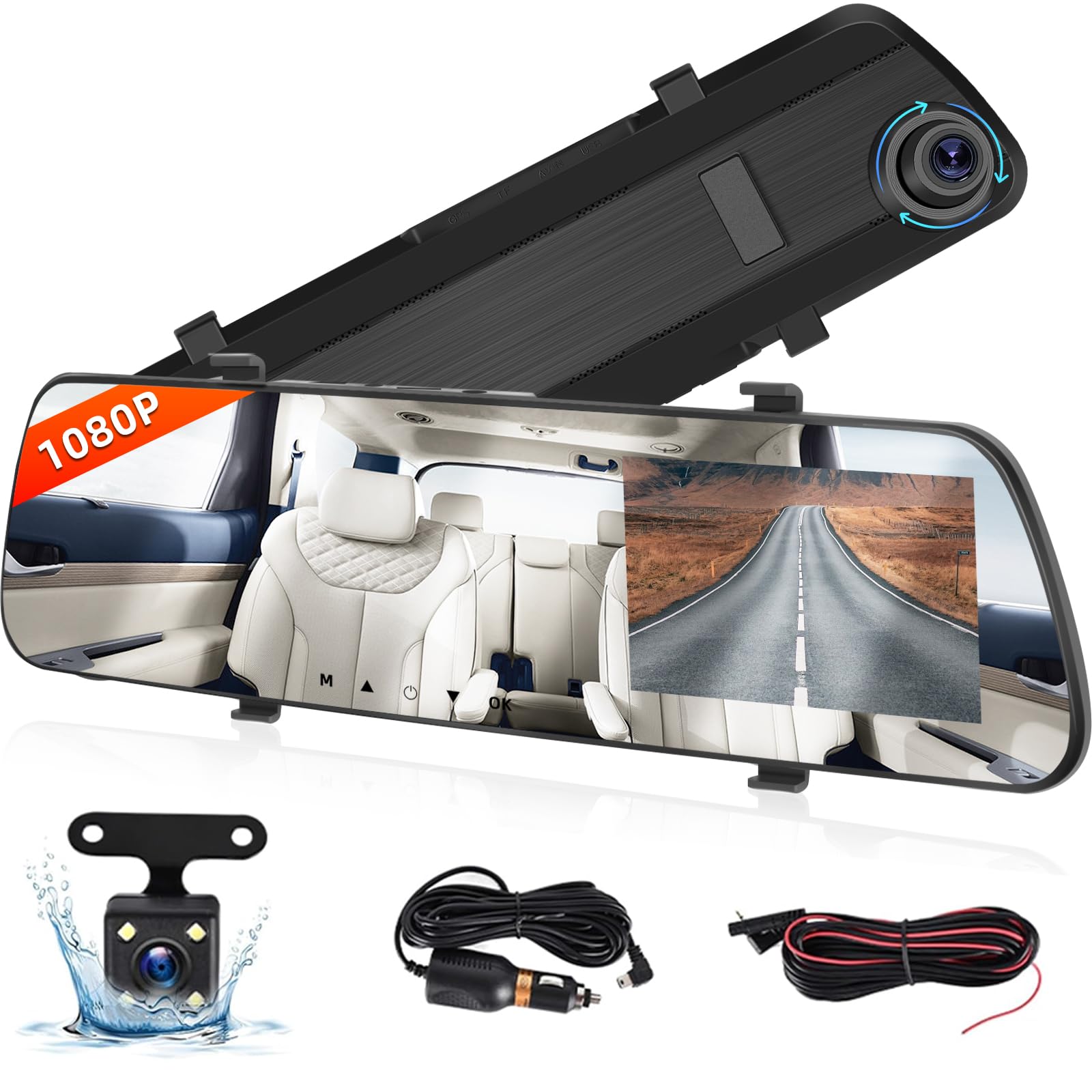 NHOPEEW Specchio Dash Cam 4 pollici 1080P vista anteriore e posteriore doppia telecamera - Super visione notturna/registrazione loop/Monitor di parcheggio - Telecamera di backup per le automobili