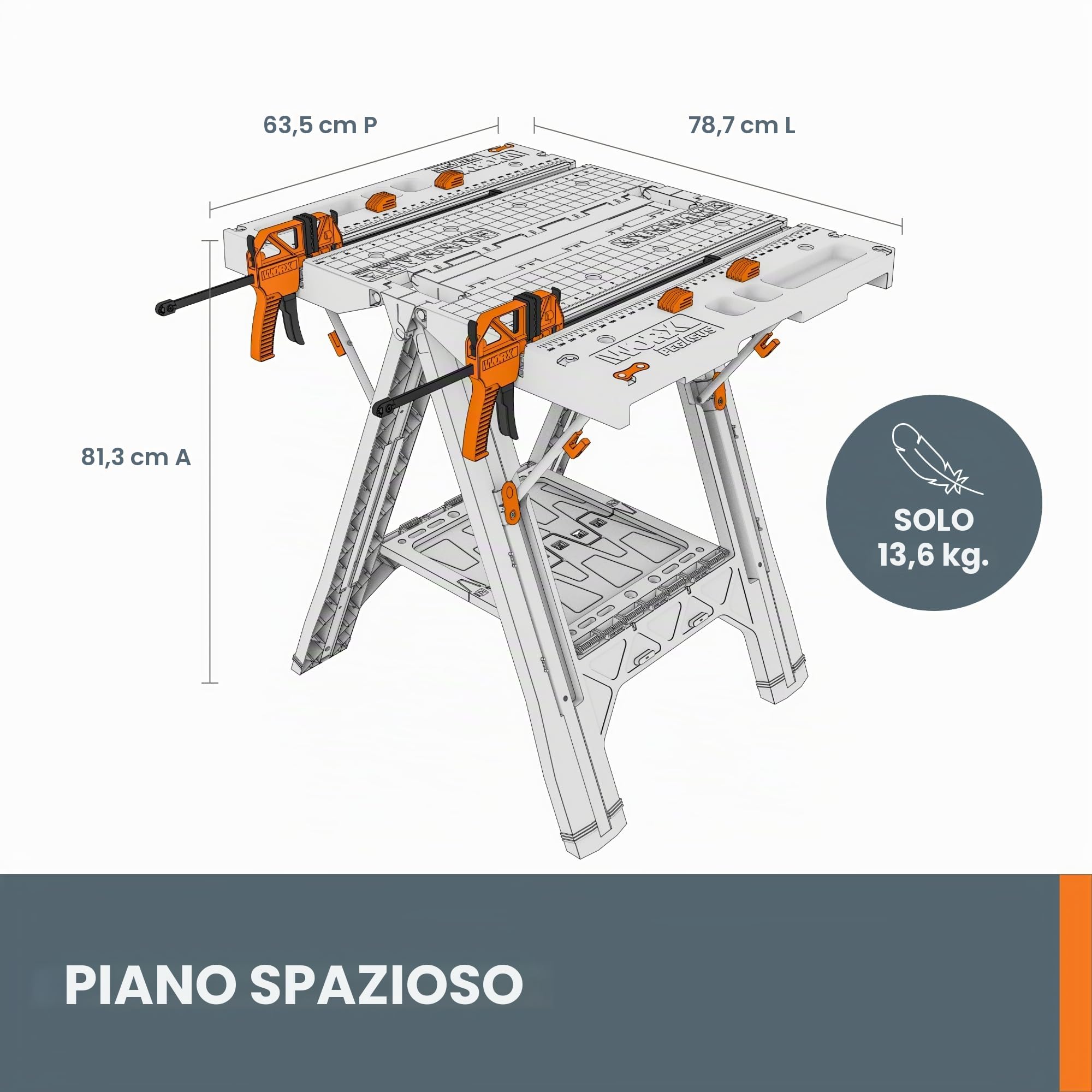 WORX WX051 Pegasus - Tavolo da lavoro pieghevole con cavalletto
