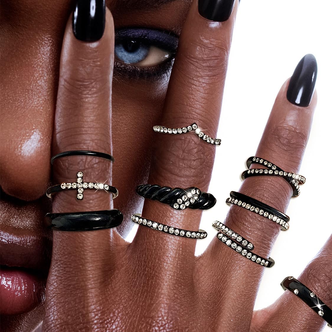 KISS WIFE Goldenen Silvery Black Kunckle Rings Set for Women, Dainty Simple Trendy Cute Stackable Finger Rings Pack, Perfect for Stacking Layering on Thumb and Knuckle, Mixed Size, Jewelry Gift - Image 4