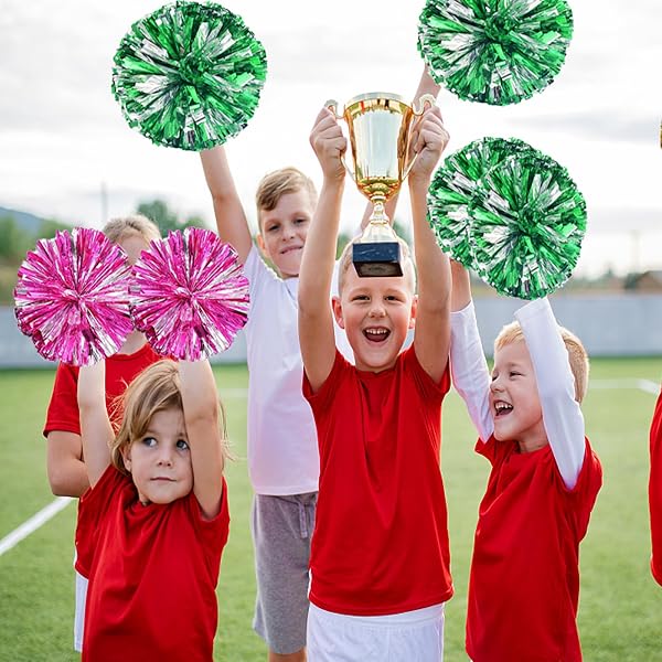 YIPUETERNITY 6pcs Pom Poms Cheerleading, Pompoms Cheerleader, 35cm Metallici PON PON Cheerleader, Cheerleader Pom Poms Pallina con Manico per Sport di Squadra Calcio Ballo Cheering Bambini Adulti - 5