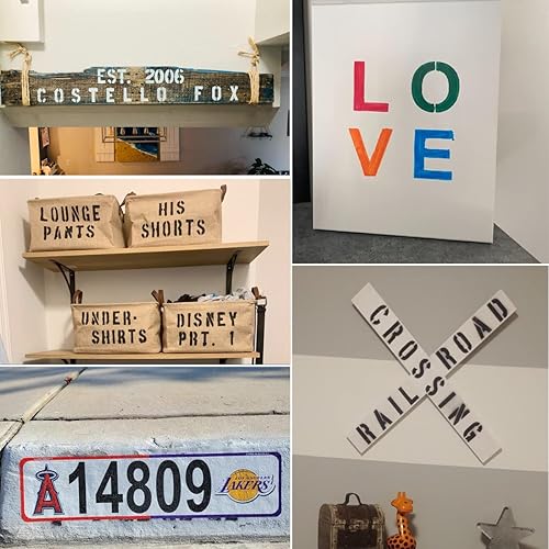 Miniatura 7 de Kit de plantillas para manualidades símbolos de 1 pulgada, 42 plantillas del alfabeto, plantilla de plástico reutilizable entrelazada