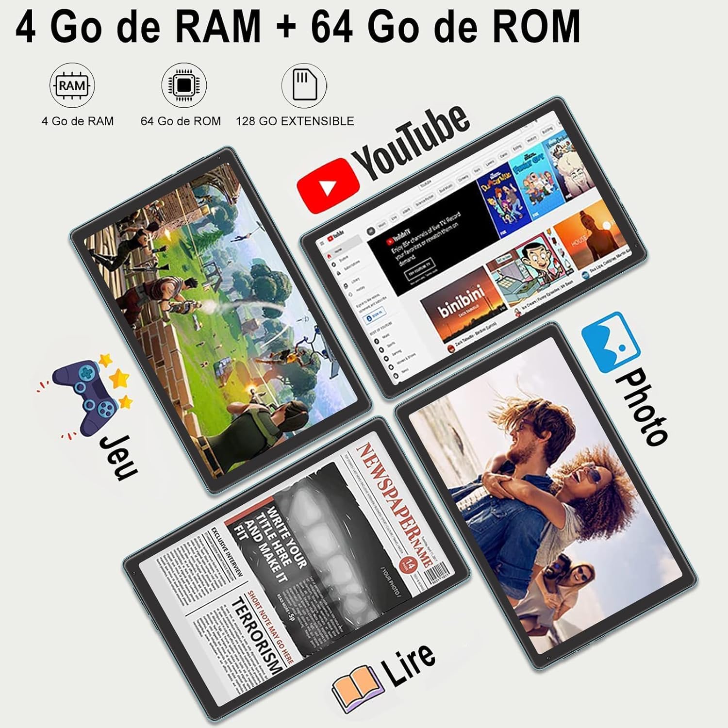 Tablet 10.36 Pulgadas Pantalla 64GB ROM + TF 1TB, Tableta Octa-Core 2.0 GHz / 8000 mAh / 8MP+5MP Macro/ 1340 * 800 Pixels / 5G WiFi/GPS, Tablet Funda Protectora - Azul