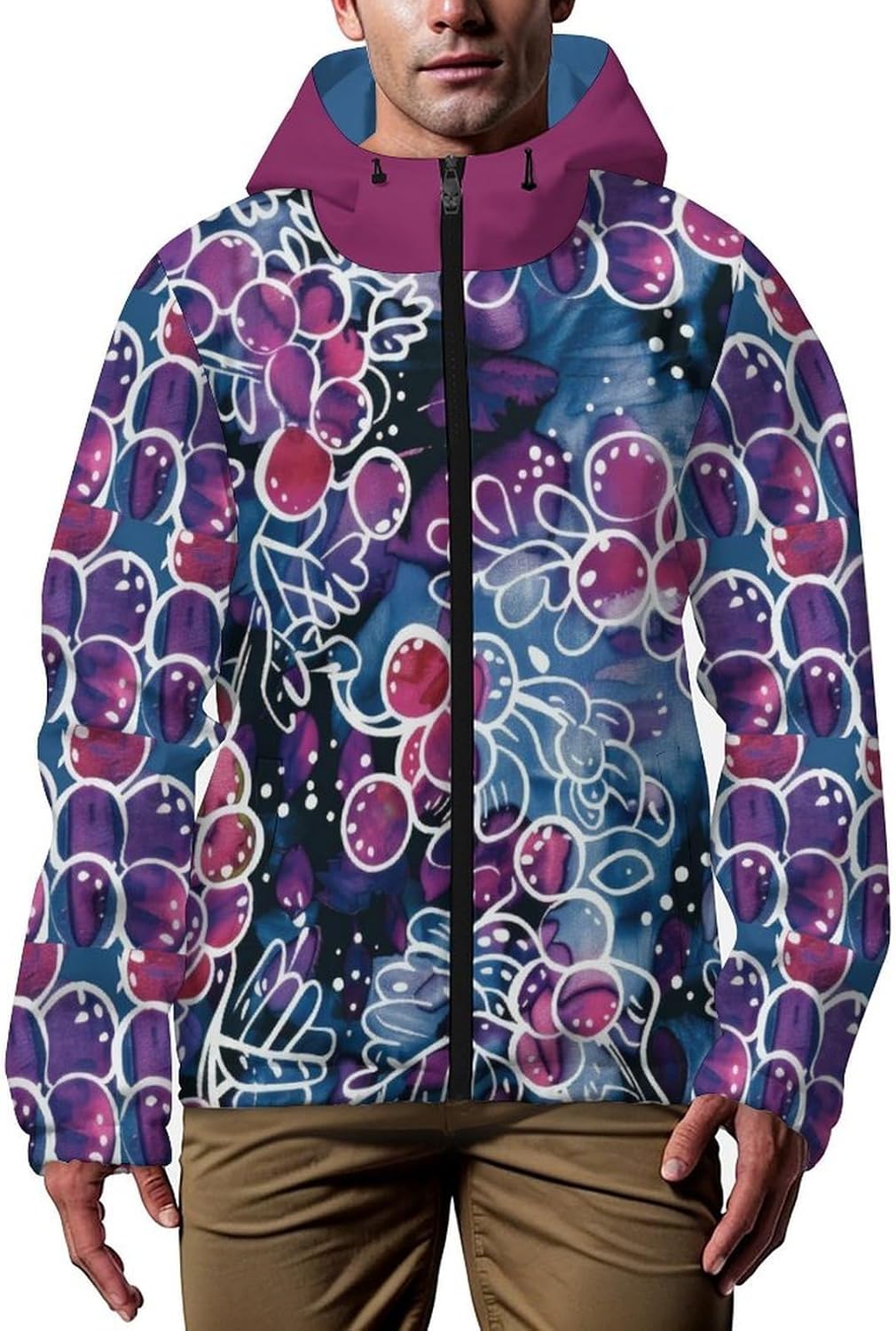 Animal Print Men's Insulated Coat Withs Adjustable Hood Basic Outdoor Sports Windbreaker